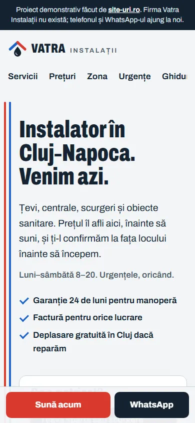 Prima pagină Vatra Instalații pe telefon